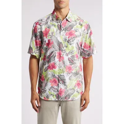 Tommy Bahama Coconut Point Frond Escape Floral Islandzone® Short Sleeve Performance Button-up Shirt In Summer Grey