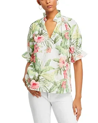 Tommy Bahama Daybreak Hibiscus Linen Top In White