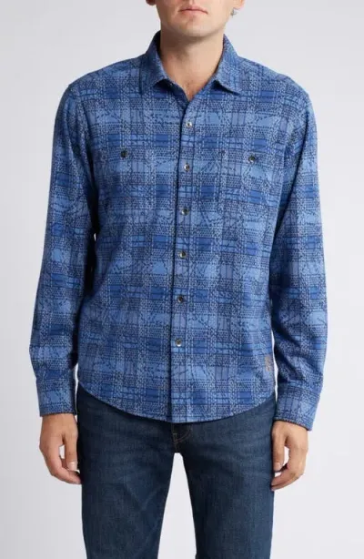 Tommy Bahama Fireside Fronds Plaid Strech Flannel Button-up Shirt In Blue Marlin