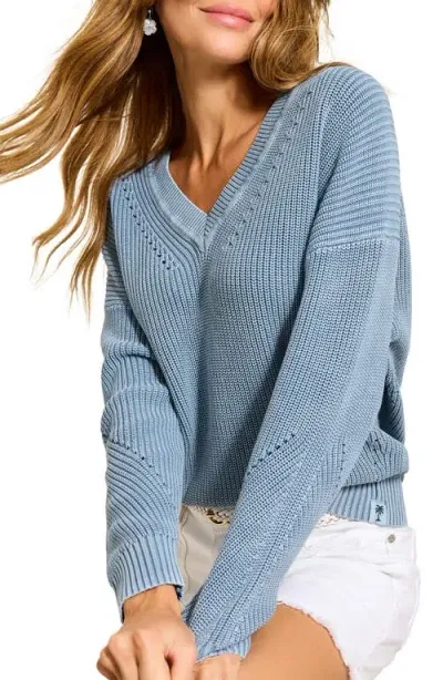 Tommy Bahama Indigo Palms Cotton V-neck Sweater In Canyon Sky