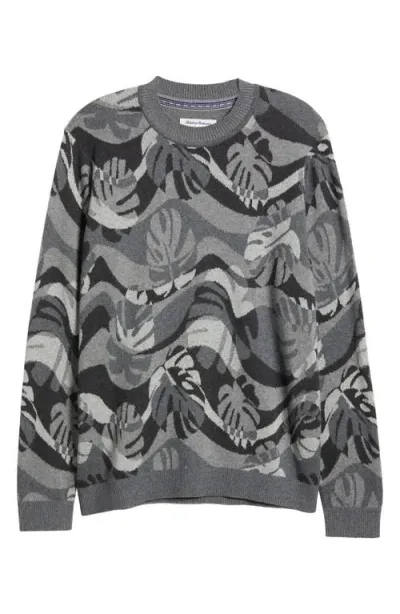 Tommy Bahama Monstera Camo Crewneck Sweater In Heather Grey