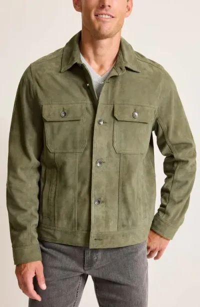 Tommy Bahama Pine Lake Suede Trucker Jacket In Beetle Green