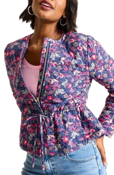 Tommy Bahama Sweeping Floral Quilted Jacket In Island Navy