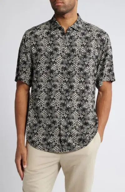 Tommy Bahama Veracruz Cay Palm Cascade Short Sleeve Button-up Shirt In Black