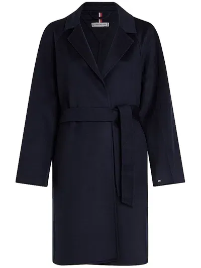 Tommy Hilfiger Eg Df Wool Belted Coat Clothing In Blue