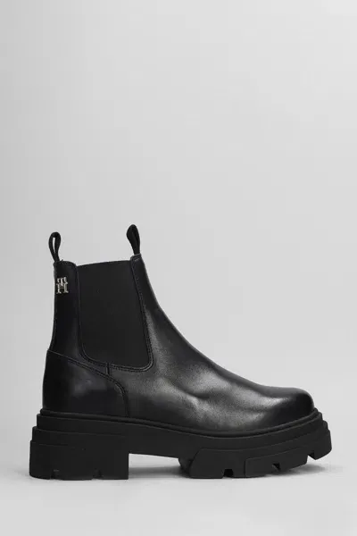 Tommy Hilfiger Monogram Leather Chelsea Boot In Black