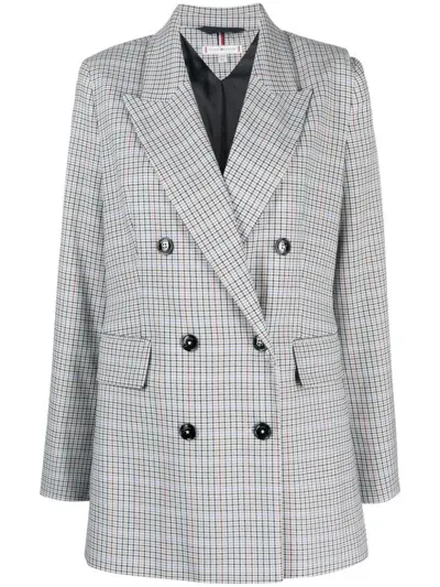 Tommy Hilfiger Checked Double-breasted Blazer In Blue