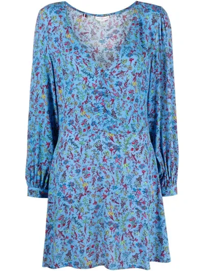 Tommy Hilfiger Floral-print V-neck Mini Dress In Coastal Floral Ditsy/ Hydrengea