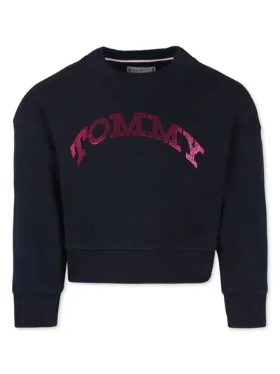 Tommy Hilfiger Junior Kids' Embellished-logo Sweatshirt In Blue