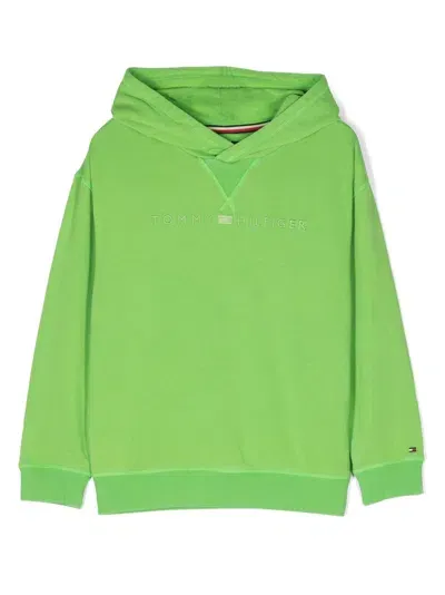 Tommy Hilfiger Junior Kids' Embroidered-logo Long-sleeved Hoodie In Green