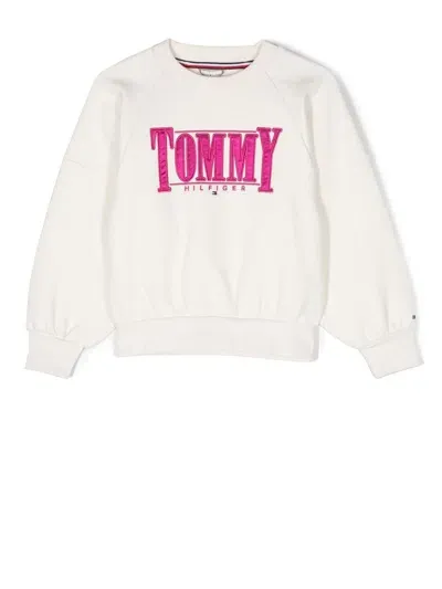 Tommy Hilfiger Junior Kids' Embroidered-logo Sweatshirt In Neutrals