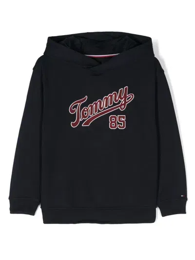 Tommy Hilfiger Junior Kids' Logo-appliqué Cotton-blend Hoodie In Blau