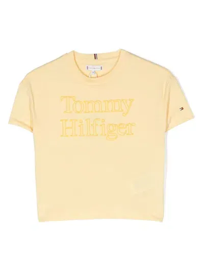 Tommy Hilfiger Junior Kids' Logo-embroidered Short-sleeve T-shirt In Yellow