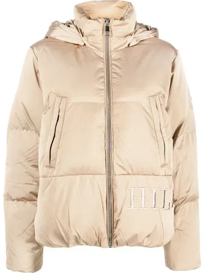 Tommy Hilfiger Logo-embroidered Hooded Puffer Jacket In Neutrals