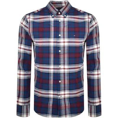 Tommy Hilfiger Flex Poplin Tommy Tartan Mens Long Sleeve Shirt In Blue