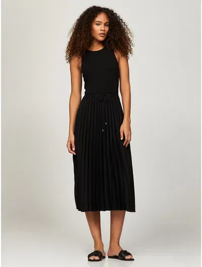 Tommy Hilfiger Sleeveless Pleated Midi Dress In Black