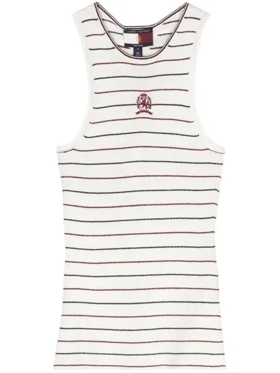 Tommy Hilfiger Crest-embroidery Striped Knitted Top In Beige