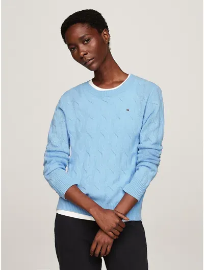 Tommy Hilfiger Wool Cable Knit Sweater In Vessel Blue