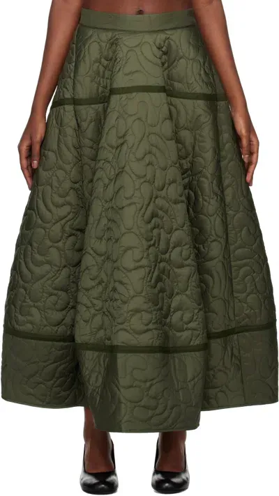 Toogood Khaki 'the Parachutist' Midi Skirt In Contour Quilt Olive