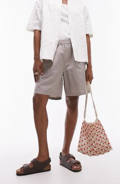 Topman Linen Shorts In Stone-neutral