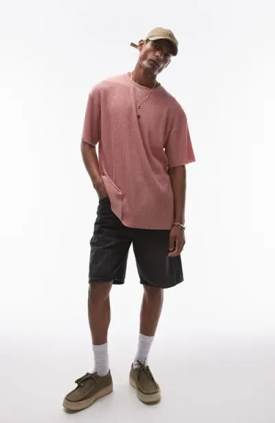 Topman Oversize Slub Plissé T-shirt In Pink