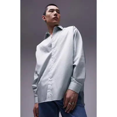 Topman Pinstripe Oversize Button-up Shirt In Light Green