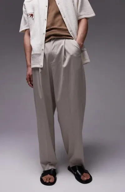 Topman Smart Wide Leg With Pleat Pants In Gray