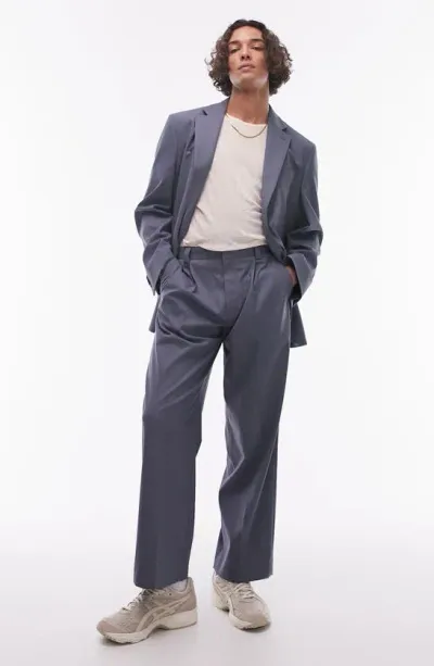 Topman Wide Leg Suit Pants In Blue