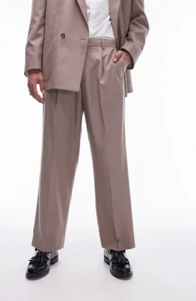 Topman Wide Leg Suit Pants In Stone