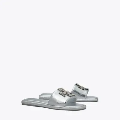 Tory Burch Double T Deco Burch Slide In Silver