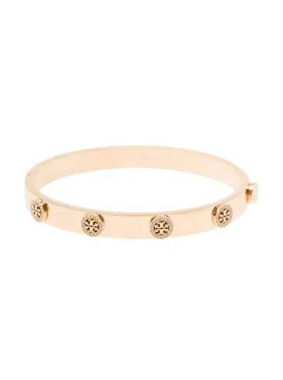 Tory Burch Gold Tone Bracelet With Logo Studs In Stainless Steel And Cubic Zirconia Woman In Grey