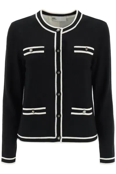 Tory Burch Kendra Merino Wool Cardigan In Black