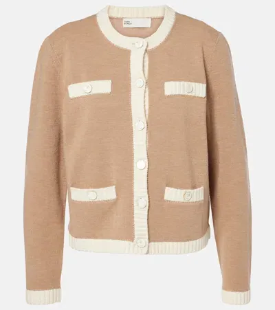 Tory Burch Kendra Wool Cardigan In Beige