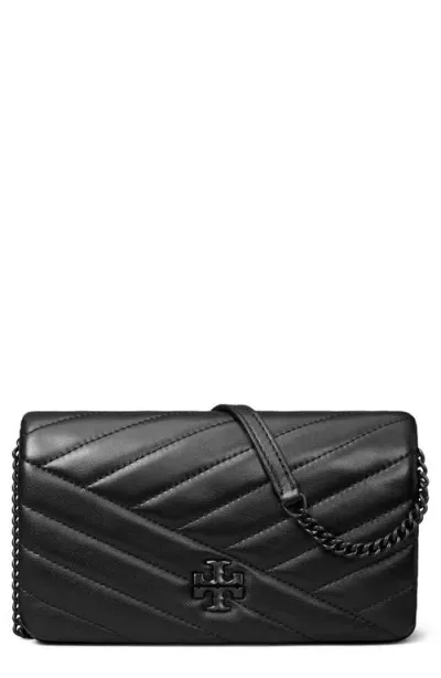 Tory Burch Kira Chevron Quilted Leather Wallet On A Chain In Black