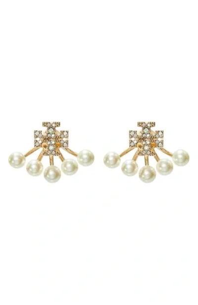 Tory Burch Kira Faux Pearl Front/back Earrings In Gold