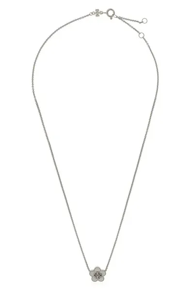 Tory Burch Kira Flower Pendant Necklace In Silver