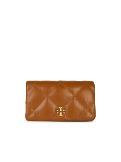 Tory Burch Kira Logo Plaque Diamond Quilt Chain Wallet In Brown