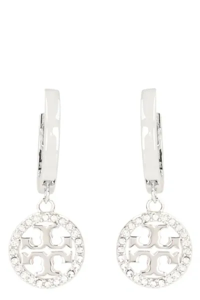 Tory Burch Miller Logo Hoop Earrings In Silver