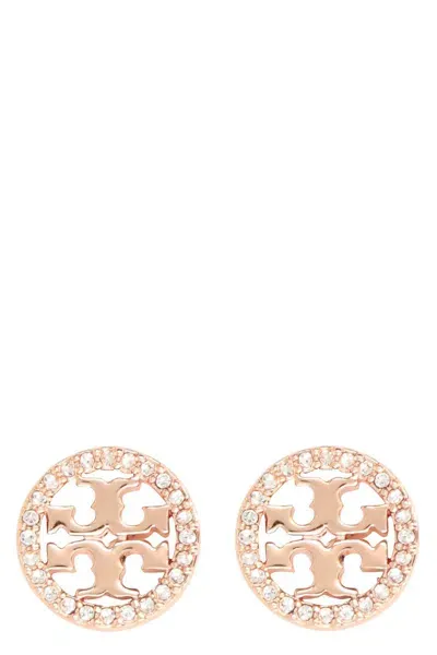 Tory Burch Miller Logoed Earrings In Brown