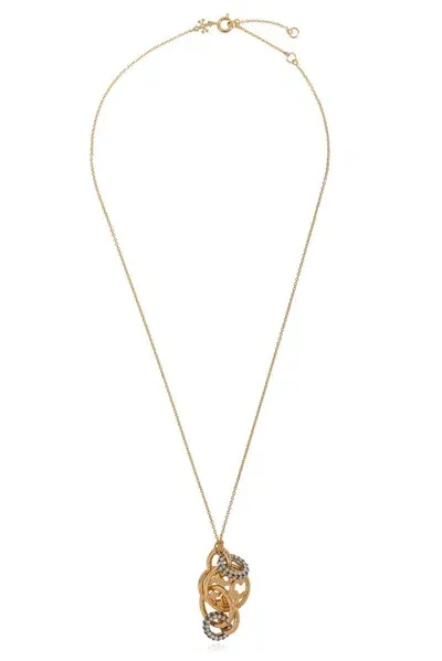 Tory Burch Miller Pavé Interlocking Pendant Necklace In Gold