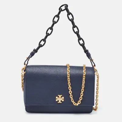 Pre-owned Tory Burch Navy Blue Leather Kira Double Strap Bag