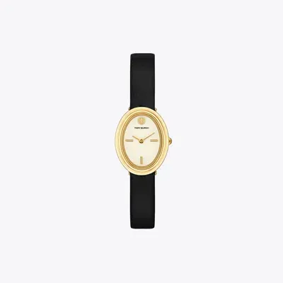 Tory Burch Oval Watch In Black/gold