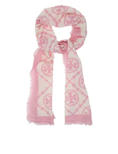 Tory Burch Doubet T Monogram Scarf In Pink