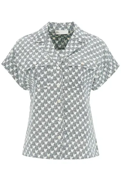 Tory Burch Printed Poplin Camp Shirt In Blue