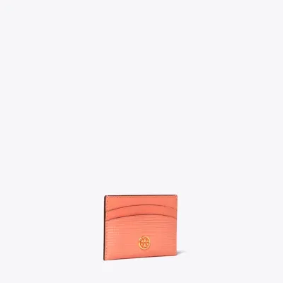 Tory Burch Robinson Crosshatched Card Case In Orange