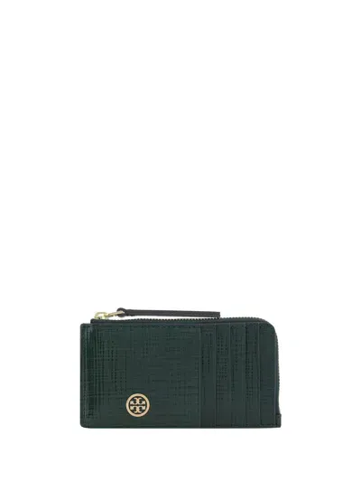 Tory Burch Robinson Crosshatched Zip Card Case In Brown