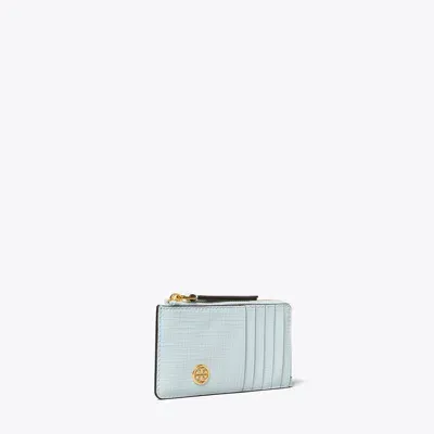 Tory Burch Robinson Crosshatched Zip Card Case In Summit