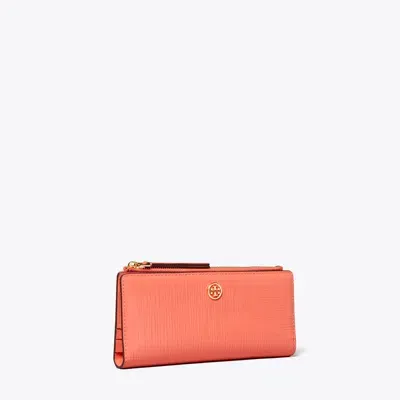 Tory Burch Robinson Crosshatched Zip Slim Wallet In Coral Crush