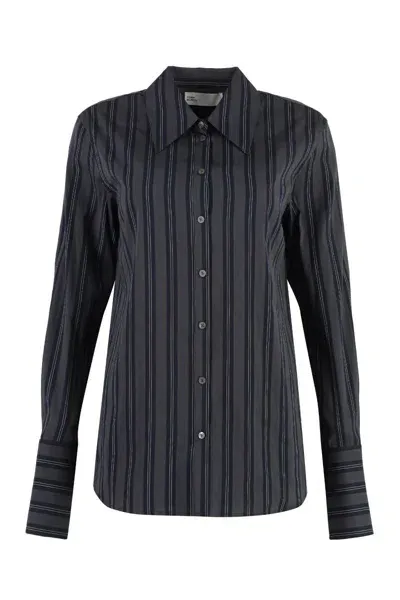 Tory Burch Striped Cotton Shirt In Grey