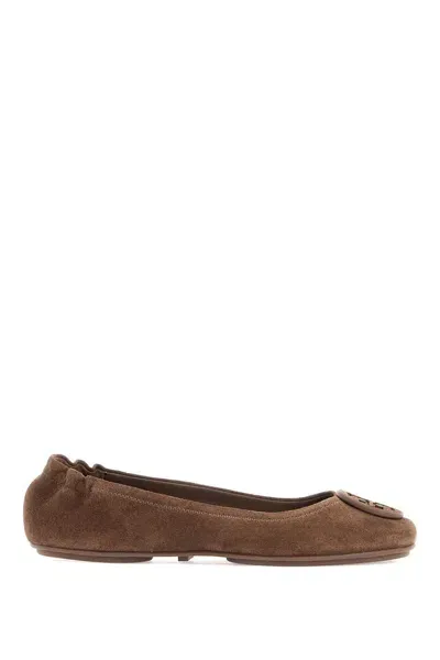 Tory Burch Suede Minnie Travel Ballet Flats In Brown